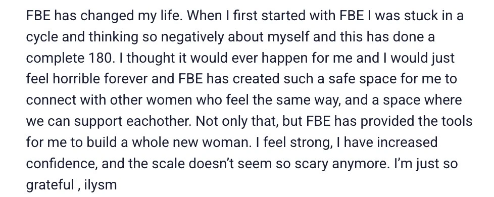 Client message about breaking a cycle of negative self image