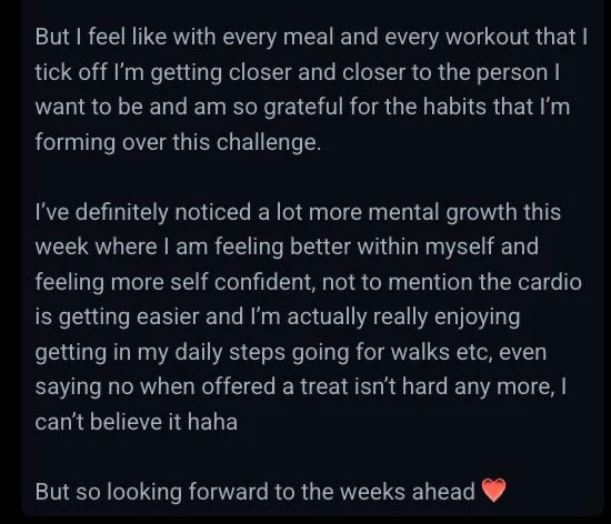 Client message about mental growth and forming better habits