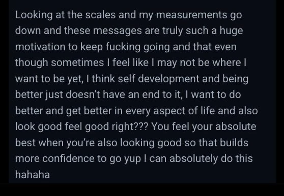 Client message about scales, measurements and staying motivated