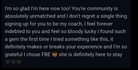 Client message about the community and choosing Fit By Ellie