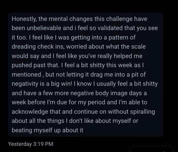 Client message about the mental changes the challenge brought