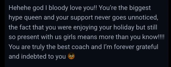 Client message thanking Ellie for her ongoing support